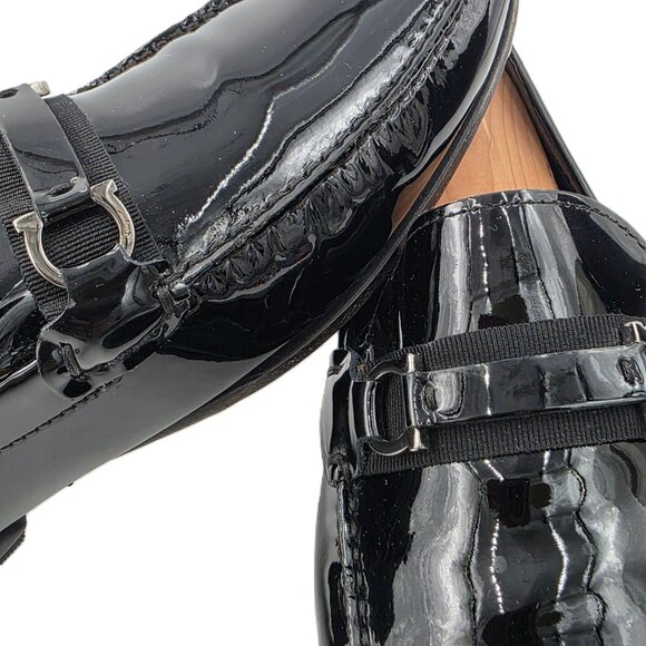Salvatore Ferragamo Mens 8D Black Patent Leather Gancini Bit Loafers Dress Shoes main image 6